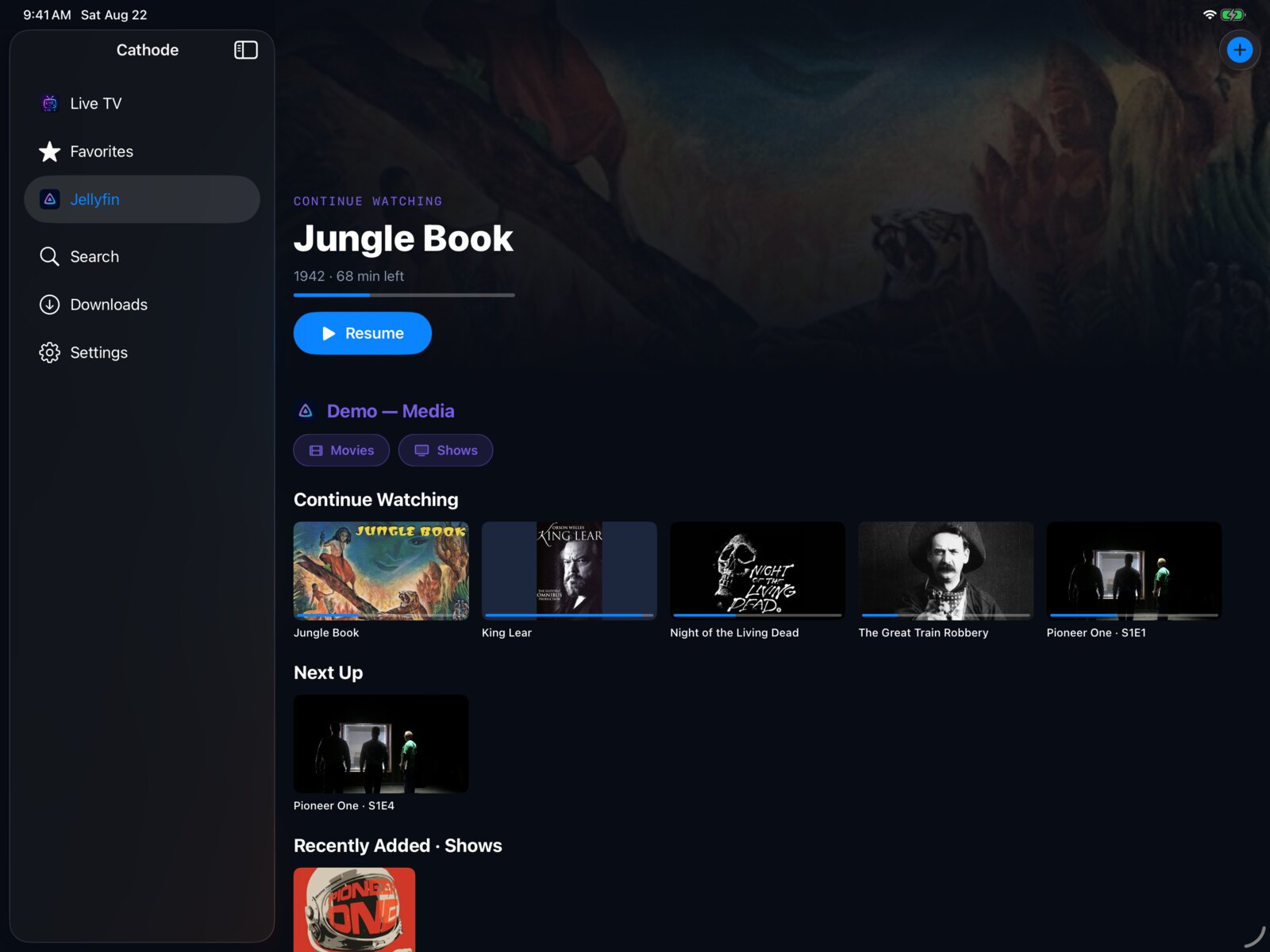 Cathode on iPad — movies and series